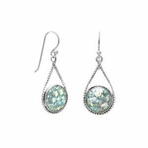 Ancient Roman Glass Rope Frame Earrings Sterling Silver Gift Unique